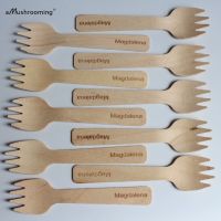 100pcs Personalized Mini Wooden Forks Cake Dessert Fruit Tasting Forks Disposable Birthday Wedding Party Table Utensils