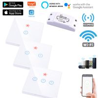 Tuya Smart Life APP 1/2/3Gang WiFi Touch Light Switch Wireless RF 433Mhz Wall Relay Timer Home Alexa Socket Lamp On Off Glass Ratchets Sockets