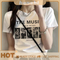 hanshi [2023 new HOT FASHION] lazlook เสื้อยืดผู้หญิงพิมพ์ลายย้อนยุคคอกลมแขนสั้นสลิมเสื้อครอป