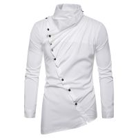 [COD] Cross-border e-commerce 2022 new online foreign trade mens asymmetric slanted placket pile collar long-sleeved