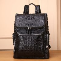 Mens real Leather Business Travel Backpack Genuine leather Crocodile Pattern Mens Backpack Large Capacity cowhide laptop bag