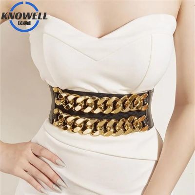 Chain Decoration Underbust Corsets For Women Elastic Band Wide Belt For Dresses Aesthetic Y2K Accessories Waistband Autumn 2022