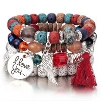 Women Men New Multilayer Leaf Tassel Bohemian Charm Beads Wrap Bracelets Bangles