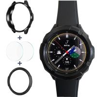 3 in 1 Accessories for Samsung Galaxy Watch 4 Classic 42mm 46mm TPU Armor Bumper Case Cover 2 Tempered Glass 1 Bezel Ring