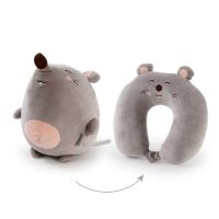 2-in-1 U-shaped Cartoon Convertible Deformable Double Neck Pillows Support Cushion Headrest Office Nap Kids Travel Pillow