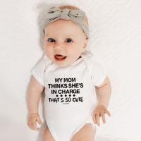 Newborn Baby Girls Boys Short Sleeve My Mom Thinks She Is In Charge Thats So Cute Letter Print Romper Jumpsuit Outfit Summer