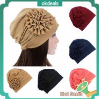 OKDEALS กลางแจ้ง มะเร็ง ฝ้าย หมวกดอกไม้ ฮิญาบ ผ้าโพกหัวคีโม หมวก Beanie Baggy