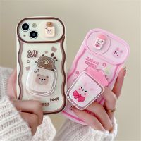 Korean 3D cute drink bear fries rabbit push-pull camera protection case for iPhone 14 Pro Max 11 12 13 Pro Max silicone cover