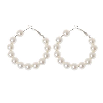 Elegant ไข่มุกสีขาว Hoop ต่างหูผู้หญิง Oversize Pearl Circle เครื่องประดับแฟชั่น