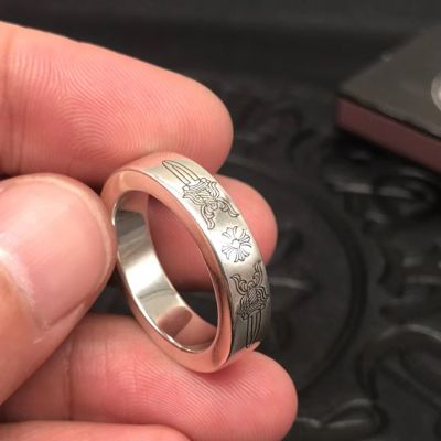 Chrome Cool Hearts แหวนฮิปฮอปพังก์วินเทจดาบสองคม6มม. แหวนหัวใจโครเมี่ยมเท่
