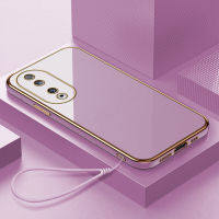 เคสสำหรับ Honor โทรศัพท์90 5G 90 Lite 5G ฟรีสายคล้องนิ่มลายขอบสี่เหลี่ยมดั้งเดิมเคสโทรศัพท์ชุบเคสโทรศัพท์นิ่มชุบหรูหรา