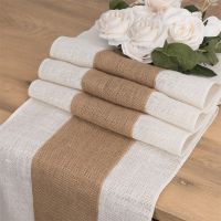 【LZ】✔  Burlap Table Runner Jute Stitching Farmhouse Table Runners for Home Dining Room Country Vintage Wedding Banquet Decoration