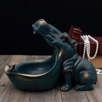 Big Mouth Hippo Figurine Key Box Decoration Table Statue Jewelry Storage Box Nut Candy Bowl Home Decor Ornamental Sculpture