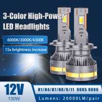 H4 H7หลอดไฟไฟหน้ารถมอเตอร์ไซค์แบบ LED รถยนต์ H1 H9 H8 H11 9005 9006 130W 20000LM 3สี3000K 4300K 6000K IP68หลอดไฟ LED กันน้ำระบายความร้อนได้อย่างรวดเร็ว