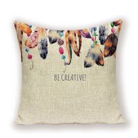 Vintage Cartoon Cushion Cover Feather Floral Living Room Cushions Letter Pillow Case Farmhouse  45x45 Decor Throw Pillow Covers