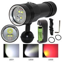 5 LED Photography Video Light Diving Flashlight 3x XM-L2 White+ 2x XPE Red Waterproof torch Underwater Lamp +18650 +Charger