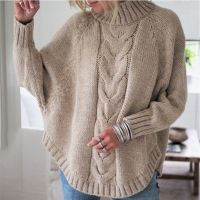 Spring Autumn Acrylic Womens Sweater Turtleneck Long Sleeve Pullover Knitted Solid Asymmetrical Fashion Streetwear Sweater