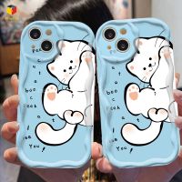 IPhone 7 iPhone 15 14 13 11 Pro Max XS XR Max 8 6S Plus iPhone 14 Pro Max iPhone 14 Plus 15 Plus iPhone 15 Pro Max น่ารักสีขาวแมว3D ขอบคลื่นเคสโทรศัพท์ซิลิโคนกันกระแทก