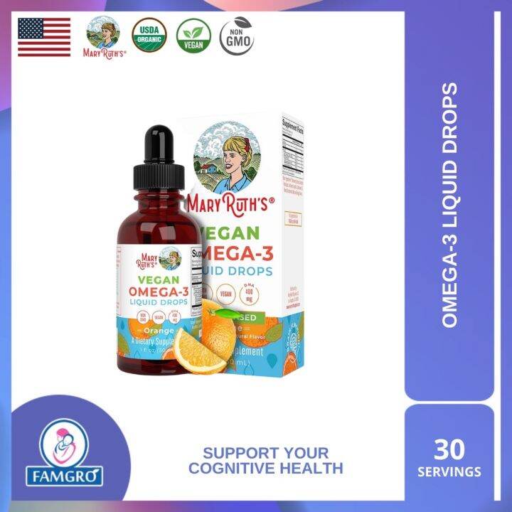 New Spot Mary Ruth Vegan Omega3 Liquid Drops by 400mg DHA Per Serving