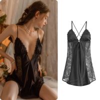 Sexy Satin Nightgown Female Summer Front Buckle Lace Sling Nightdress Ladies Spaghetti Strap Night Dress Women Nighty Sleepwear