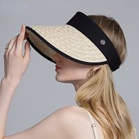 Summer Wide Brim Air Sun Hats Women Foldable Straw Weaving Top Empty Hat Anti-UV Travel Visor Cap Ladies Portable Baseball Cap