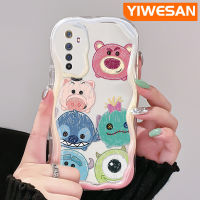 YIWESAN เคสการ์ตูนสำหรับ Realme 6 Pro 6S Narzo น่ารักลายหมีสตรอเบอร์รี่และมอนสเตอร์ตัวเล็กเคสใสขอบโค้งเคสเนื้อครีมใสฝาครอบป้องกันเคสมือถือ