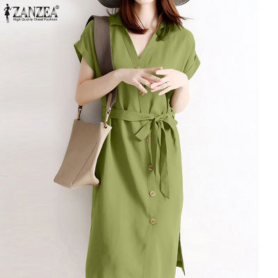 (สินค้ามาใหม่)(จัดส่งฟรี)เสื้อคอวีแฟชั่นสไตล์เกาหลีของผู้หญิง Fancystyle ZANZEA ชุดเดรสทำงานสำนักงานแบบไม่สม่ำเสมอ #10