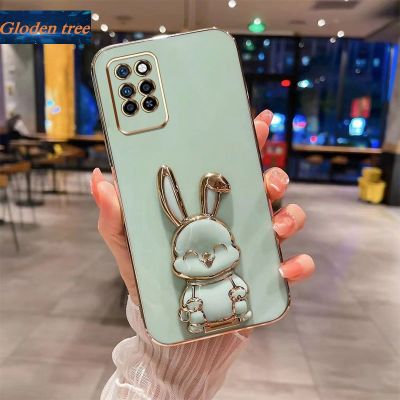 Andyh New Design For Infinix Note 10Pro Note10 Pro NFC X695 Case Luxury 3D Stereo Stand Bracket Smile Rabbit Electroplating Smooth Phone Case Fashion Cute Soft Case