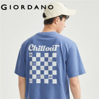 GIORDANO ผู้ชาย เสื้อยืดคอกลมแขนสั้นผ้าฝ้ายถักลายปักด้านหลังขนาดใหญ่ Free Shipping 01093381