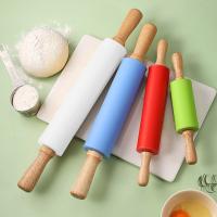 Non-Stick Silicone Rolling Pin Wooden Handle Pastry Dough Flour Roller Kitchen Cooking Baking Tool For Pasta Cookie Dough