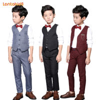 lontakids 3-12ปีเสื้อผ้าเด็กเด็ก5ชิ้นชุดแขนยาวเสื้อ + เสื้อกั๊ก + กางเกง + Bow Tie + เข็มกลัดสำหรับเด็กชุดเสื้อผ้าอย่างเป็นทางการสุภาพบุรุษชุดเดรสปาร์ตี้