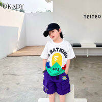 OKADY เสื้อยืดแขนสั้นระบายอากาศสีย้อมเนคไทลายการ์ตูนเด็กนักเรียนชายและมัธยมต้น,ผ้าฝ้าย100%