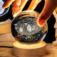 USB LED Night Light Galaxy Crystal Ball โคมไฟตั้งโต๊ะ 3D Planet Moon โคมไฟห้องนอนตกแต่งบ้านสำหรับเด็กปาร์ตี้วันเกิดเด็กของขวัญ-lihaichao