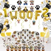 ♚ Cute Puppy Dog Party Supplies Bundle Paper Plates Napkins Number Balloons Pawty Dog Party Birthday Decorations Favors For Kids