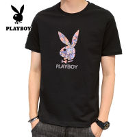 PLAYBOY เสื้อยืดคอกลมแขนสั้น Playboy แท้สีดำ Slim Fit Men S T-Shirt