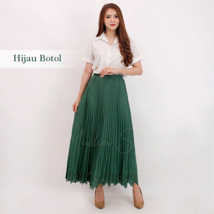 Rok Plisket Laser Dewasa Panjang Premium Tebal Ori Terbaru Murah Muslim Style Dark Green Hijau 0998