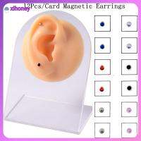 XIHONEY 12pcs/Card เครื่องประดับ แม่เหล็ก ไม่เจาะ ต่างหูแม่เหล็ก แหวนจมูก Ear Tragus Cartilage Stud ลิป Labret Stud