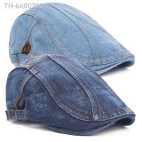 ☋ 2023 Simple Washed Denim Berets Hat Men Women Spring Summer Peaked Flat Cap Artist Duckbill Hat Casual Herringbone Newsboy Caps