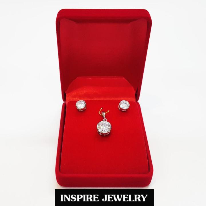 inspire-jewelry-ชุดเซ็ทจี้เพชรcz-เพชรสวยเกรด-aaa-เพชรวิ้งเจิดจรัส-size-9min-ทรงกลม-พร้อมต่างหูรูปทรงกลม-size-7min-งานดีไซด์-งานแบบร้านเพชร-พร้อมกล่องกำมะหยี่สวยหรู