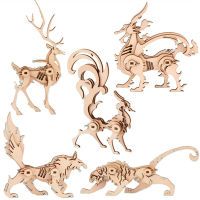 Wooden DIY 3D Puzzle Assembly Toy Animal Deer Tiger Model Children Christmas Gifts Educational Toys Home Craft Decoration