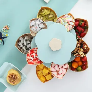 Petal-Shape Rotating Snack Box Candy Tray Food Storage Box Fruit Organizer  Storage