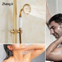Zhangji Round Retro Copper Ceramic Water Saving Shower Head Rainfall High Pressure Bathroom Accessories Set Shower Curtain