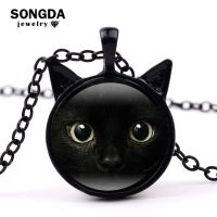 【CC】 Big Eyes Necklace Photo Glass Pendant With Ears Chain Jewelry