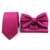 【cw】 Mens Striped Polyester Ties Bowtie Sets Necktie Bow Tie Handkerchief Cuff Links Lots Four Piece Set