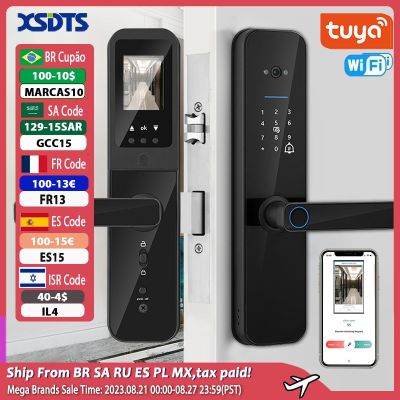 XSDTS Tuya อิเล็กทรอนิกส์ดิจิตอล Wifi ประตูล็อคอัจฉริยะด้วยกล้องไบโอเมตริกซ์สแกนลายนิ้วมือสมาร์ทการ์ดคีย์รหัสผ่านปลดล็อค