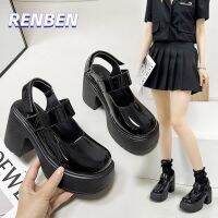 RENBEN ใหม่หนา soled รอบนิ้วเท้าแมรี่เจนรองเท้า preppy สไตล์หนึ่งคําหัวเข็มขัด Baotou กลับรองเท้าผู้หญิงที่ว่างเปล่า V725