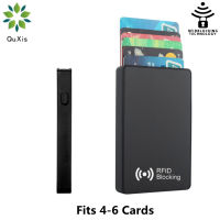 QuXis 2023ใหม่ ID เครดิต RFID ป้องกันการโจรกรรมอะลูมิเนียมบางผู้ชายกระเป๋าเก็บบัตรกดปุ่มป๊อปอัพกระเป๋าสตางค์โลหะกล่องใส่บัตรเครดิตผู้ชายเหมาะกับบัตร4-6ใบ