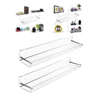 ✢▬ 2 Pcs Clear Acrylic Storage Tray Organizer Wall Mounted Bathroom Floating Wall Shelf Shampoo Holder Kitchen Accessorie