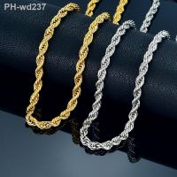 Stainless Steel Rope Chain Necklace For Men Women Braided Rope Chain Choker Necklace Gold Color Neck Metal Fashion Jewelry Gift