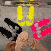 flat home sandals ms Springsummer 2022 new large size flip flops women bow knot rhinestones outdoor leisure beach slippers